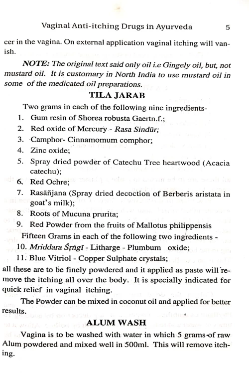 Vaginal Anti-itching Drugs in Ayurveda